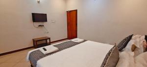 a room with a bed and a tv in it at Sun Private Pool Villa in Puducherry Airpoert