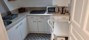 a small kitchen with a sink and a microwave at Appartement T2 Proche du CH d'Arras in Sainte-Catherine +1 photo
