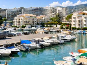 a bunch of boats are docked in a marina at La Marina Cannes Suites in Mandelieu-La Napoule