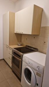 a kitchen with a washing machine and a washer at Casa Pino Malè in Malè +11 photos