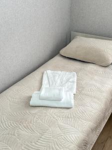 a bed with a white pillow on top of it at Moskovskaya in Atyrau