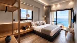 a bedroom with a bed with a view of the ocean at Be Batroun in Batroûn +38 photos