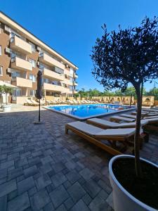 a swimming pool with lounge chairs and a building at Silver 2 & SPA in Veliko Gradište