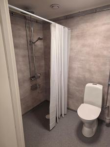 ein Badezimmer mit Toilette und Dusche in der Unterkunft Örnsro Boende - Hus och rum in Skara + 33 Fotos