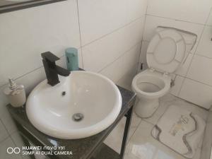 a bathroom with a sink and a toilet at The Hush House in Roodepoort