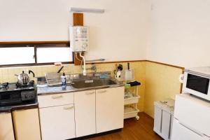 a small kitchen with a sink and a microwave at Komorebi/こもれび in Takayama