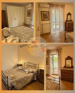 a collage of four pictures of a bedroom at Casettafiore in Civitavecchia