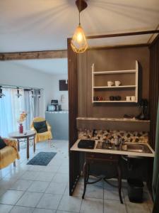 a kitchen with a stove top oven in a room at Studio Kyllburg-Eifel in Kyllburg +8 photos