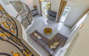 an overhead view of a living room with a couch at Lotus Villas Resort in Pula