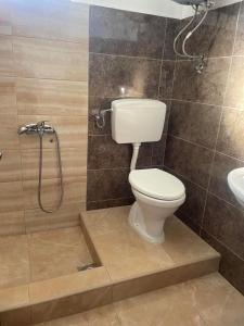 a bathroom with a toilet and a shower at New Apartments Blue in Ulcinj