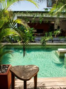 a pool with a bench and a chair in front of it at Casa Areka in Brisas de Zicatela +40 photos