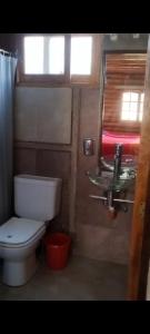 a small bathroom with a toilet and a sink at Cabañas Espacio Prana in Uspallata +16 photos