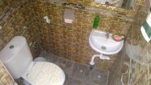 a small bathroom with a toilet and a sink at Cafe Romantique - Landhouse Style in Mérina +12 photos