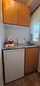 a kitchen with a white refrigerator and a sink at House Kiriaki in Sarti +48 photos
