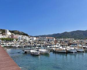 a bunch of boats are docked in the water at Hostal La Tina in Port de la Selva