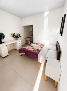 a bedroom with a bed and a desk in it at Casa próximo a Dutra- Excelente Localização in Lorena