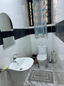 ein weißes Badezimmer mit Waschbecken und Toilette in der Unterkunft Vip holiday inn in Aiyimensa