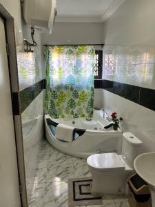 ein Badezimmer mit Toilette, Waschbecken und Badewanne in der Unterkunft Vip holiday inn in Aiyimensa