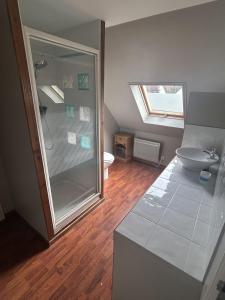 a bathroom with a shower and a sink at Maison chaleureuse proche plage et forêt in Neufchâtel-Hardelot +9 photos