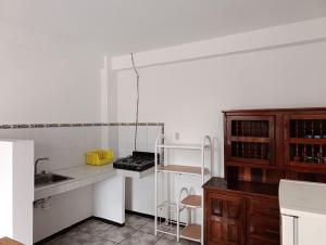a small kitchen with a sink and a stove at DEPARTAMENTOS AMUEBLADOS CELIA in Morelia