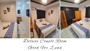four pictures of a bedroom with two beds and a good for pan at La Casa di Giovanna in Alfonso