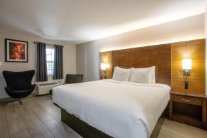 a hotel room with a large bed and a desk at The Inn On 66 Flagstaff in Flagstaff
