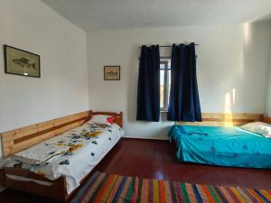 a bedroom with two beds and a window at Stufstock Hostel in Sulina