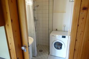 a small bathroom with a washing machine in it at Apartments Dualhaus in Lake Pressegg +74 photos