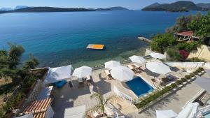 an aerial view of the beach and the ocean at Greek Beach House Complex B6 in Nydri
