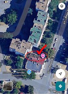 a map of an urban apartment building with a red arrow at Urban Apart in Stara Zagora