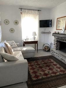 a living room with a couch and a fireplace at Crosa Rosella in Bardineto