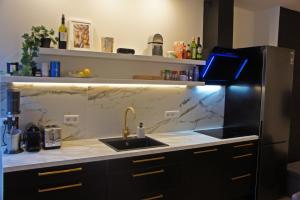 a kitchen with a sink and a refrigerator at Hébergement atypique in Esch-sur-Sûre