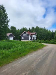 a house sitting on the side of a road at Treeline Cottage in Rovaniemi