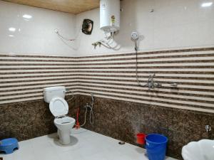 a bathroom with a toilet and a shower at Sherjang Events in Munsyari