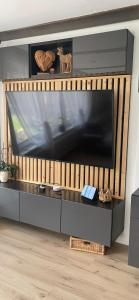 a large flat screen tv sitting on a entertainment center at Haus Lisa in Kroisbach