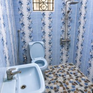 a bathroom with a toilet and a sink at IMSMART Luxury Apartment in Uyo +15 photos