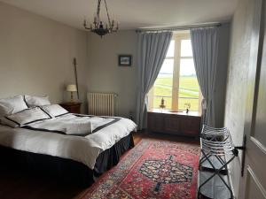 a bedroom with a bed and a window and a rug at Le Chalet in Coulmier-le-Sec