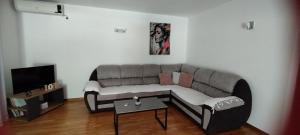 a living room with a couch and a tv at Tamaris apartments Risan in Risan