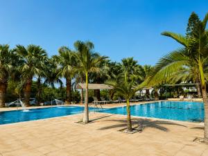 a swimming pool with palm trees in a resort at Corfu Hotel in Ayia Napa
