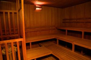 a sauna with wooden benches and a light on at Hotel Terme Marine Leopoldo II TERME & SPA in Marina di Grosseto