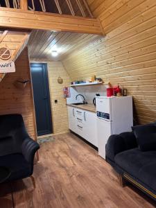 a small kitchen with a refrigerator and a stove at Sweet Cottage in Kobuleti