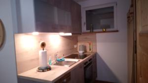 a kitchen with a sink and a roll of paper towels at Fewo-Mirnig in Hochrindl +9 photos