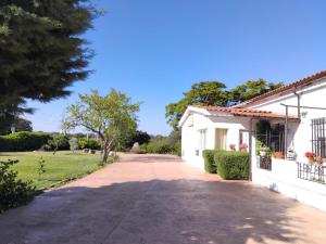 a driveway leading to a white house at El Condado Casa Rural in Fuentes de Oñoro