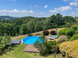 an overhead view of a swimming pool in a garden at Apartman Na Bubnu in Náchod