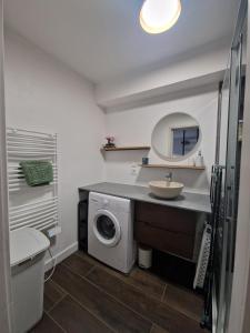 a bathroom with a washing machine and a sink at Appartement Pila - Faverges in Faverges