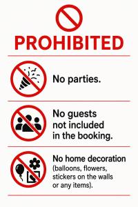 a sign that reads no pets and no parties at Magnolia bliss Calm & Cozy Villa, Sani in Sani Beach