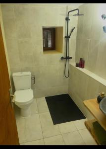 a bathroom with a toilet and a shower at Di colombie in Figari