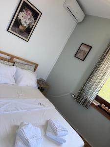 a bedroom with a bed and a window at Greek sensation in Zagora