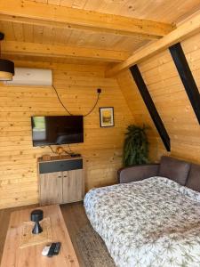 a bedroom with a bed and a flat screen tv at Viaggio Berane in Berane