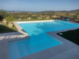 a swimming pool with blue water in a yard at KaraA'mare in San Teodoro